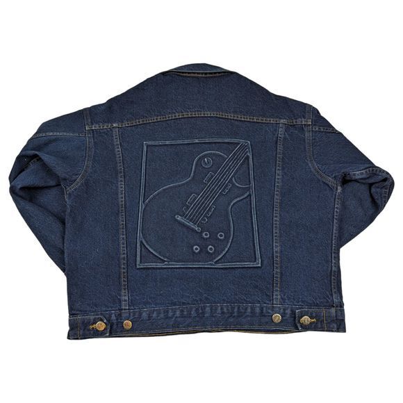 TYCA Guitar Embossed Denim‎ Jean Jacket Size M - Picture 1 of 14